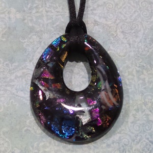 Large Teardrop Pendant, Dichroic Glass Necklace, Black, Pink, Purple, Blue, Green, Sparkly, Ready to Ship Yippee 20 image 1