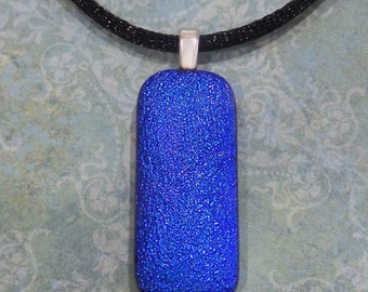 Blue Necklace, Handmade, Blue Dichroic Pendant, Royal Blue Fused Glass Jewelry, Sparkly - Shadoe -5