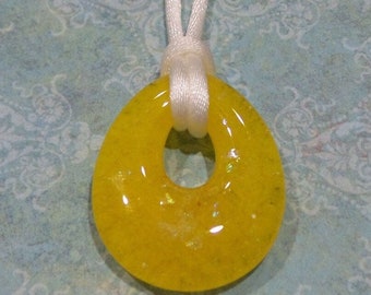 Lemon Yellow Fused Glass Pendant, Necklace, Small Teardrop Pendant, Fused Glass Jewelry, Ready to Ship - Starr - 4232-1