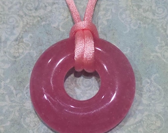 Pink Fused Glass Pendant, Circle Necklace, Fused Glass Jewelry, Ready to Ship, Gift for Her - Passionate - 4357-1