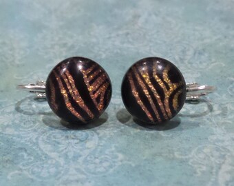 Orange Stripes Clip On Earrings, Dichroic Clip-on Jewelry, For Non Pierced Ears, Fused Glass Earrings - Autumn Stripes - 8