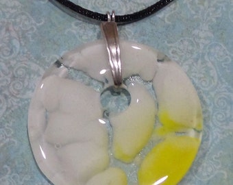 Yellow and White Statement Pendant, Yellow Fused Glass Jewelry, One of a Kind Handcrafted Jewelry, Ready to Ship - Melita - 4279 -3