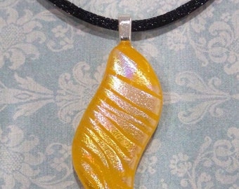 Tangerine Orange Dichroic Fused Glass Pendant, Dichroic Stripes, Ready to Ship, One of a Kind Fused Glass Jewelry - Laura - 7