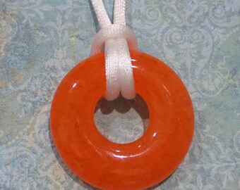 Orange Necklace, Fused Glass Jewelry, Halloween Jewelry, Circle Fused Glass Pendant, Ready to Ship - Pumpkin - 4348-1m