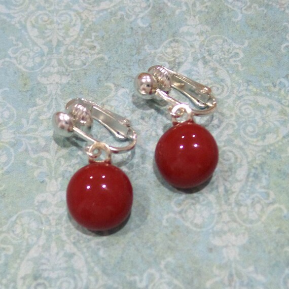 Red Clip On Earrings Red Dangle Clip Earrings Bold Red Fused Etsy
