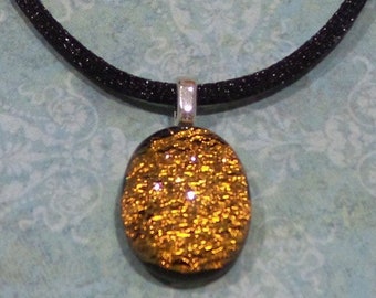 Small Orange Dichroic Pendant, Fused Glass Necklace, Sparkly Orange, Halloween, Autumn, Ready to Ship, Fused Glass Jewelry- Orange Nugget -8