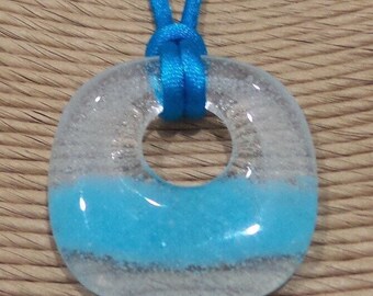 Transparent and Aqua Blue Fused Glass Pendant, Ready to Ship, Aqua Stripe Pendant, Everyday Jewelry, Handmade - Vivienne -8