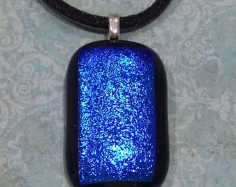 Royal Blue Dichroic Glass Necklace, Sparkly Blue Fused Glass Pendant, Gift for Her, Ready To Ship, Handmade Jewelry- Louisa -9