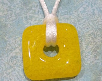 Yellow Necklace, Fused Glass Jewelry, Yellow Square Pendant, Simple Jewelry, Ready to Ship - Sandy --6