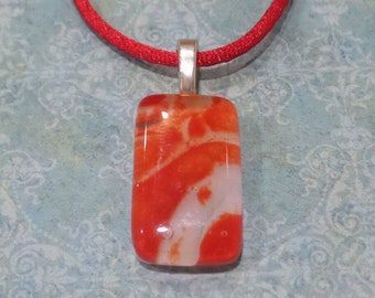 Red and White Pendant, Red  Fused Glass Necklace, Bold Fused Glass Jewelry, Christmas, Simple Jewelry - Phillips - 4234 -1