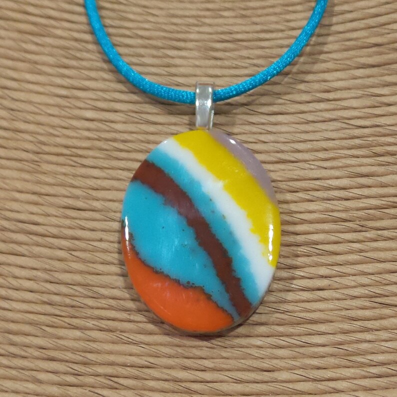 Striped Fused Glass Necklace Orange Blue Yellow White Purple Etsy