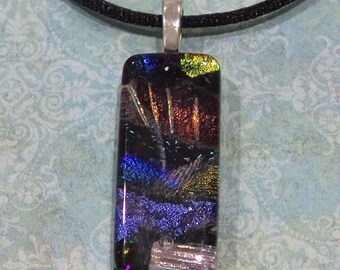 Dichroic Fused Glass Pendant, OOAK Omega Slide, Blue, Black, Red, Dichroic Fused Glass Jewelry, Ready to Ship - Kinley - 4017 -2