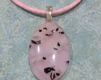 Pastel Pink Oval Pendant, Girly Fused Glass Necklace, Baby Pink, Handmade Jewelry, Ready to Ship - Spun Sugar -8