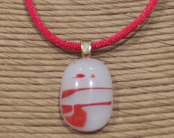 Tiny White Pendant with Red Stripes, Fused Glass Necklace, Small Jewelry, Ready to Ship, Gift for Girl - Diana -8