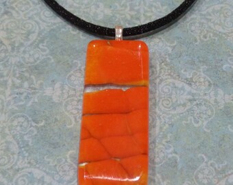 Orange Necklace, Fused Glass Pendant, Halloween, One of a Kind Necklace, Fused Glass Jewelry - Bold Logic - 4456-1