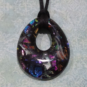 Large Teardrop Pendant, Dichroic Glass Necklace, Black, Pink, Purple, Blue, Green, Sparkly, Ready to Ship Yippee 20 image 2