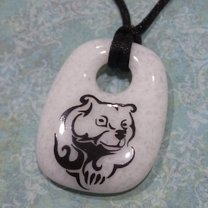 Grizzly Bear Necklace, Bear Mascot, Black and White Fused Glass Donut Pendant, Wildlife, Animal, Zoo, Ready to Ship Jewelry - Grizzly -8