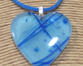 Blue Heart Pendant, Baby Blue Heart, Pastel, Gift for Wife, Handmade Fused Glass Jewelry - Sweetie Pie- 3986 -1