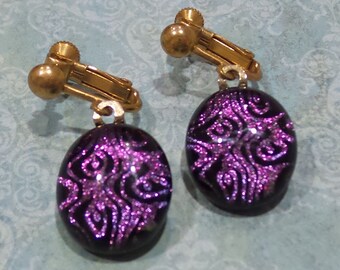 Pink Screw back Earrings, Dangle Clip Earrings, Magenta Pink Clip On Earrings, Fused Glass Jewelry - Wilda - 120 -4