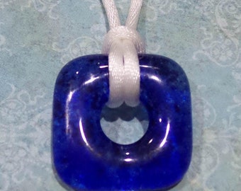 Blue Fused Glass Pendant, Square Necklace, Blue Fused Glass Jewelry, Ready to Ship, Gift Under 20 - Elaine -- 6