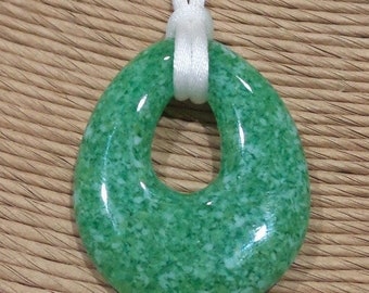 Green Fused Glass Pendant, Green Teardrop Pendant, Fused Glass Jewelry, Christmas, Ready to Ship Jewelry - Torey - -5