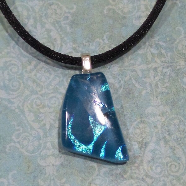 TINY Turquoise Blue Pendant, Aqua Blue Dichroic Glass, Unique Fused Glass Necklace, Handmade Jewelry - Everly -20