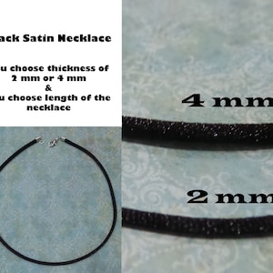 Black Satin Necklace Cord with Silver Plated Lobster Clasp, Ready to Ship, 2 mm or 4 mm Choose Length 14 inch to 40 inch image 1