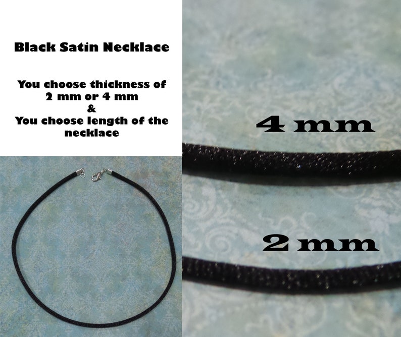 Black Satin Necklace Cord with Silver Plated Lobster Clasp, Ready to Ship, 2 mm or 4 mm Choose Length 14 inch to 40 inch image 1