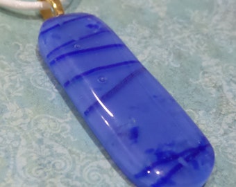 Large Blue Pendant, Cobalt Blue Necklace Slide, Fused Glass Jewelry, Blue Jewelry - Trixie- -16