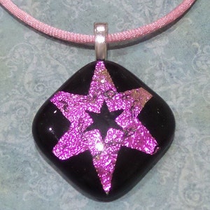 Hot Pink Dichroic Necklace, Star Pendant, Etched Star Pendant, Pink Star Jewelry, Fused Glass Pendant, Handmade Jewelry- Sassy Star -2966