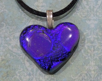 Heart Pendant, Dichroic Purple Heart Necklace, Fused Glass Jewelry, Gift for Girlfriend, Ready to Ship - Knockout - 3454-8