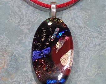 OOAK Dichroic Pendant, Patchwork Pendant, Colorful Necklace Slide, Fused Glass Jewelry - Mirabella - 3913-5