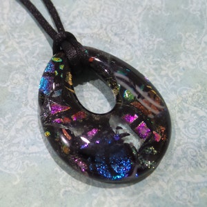 Large Teardrop Pendant, Dichroic Glass Necklace, Black, Pink, Purple, Blue, Green, Sparkly, Ready to Ship Yippee 20 image 4