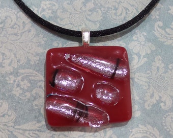 Red Fused Glass Pendant with Silver Dichroic Accents, Sparkly, Three Dimensional, Christmas, Red Dichroic Jewelry - Rojo Sparkle -6