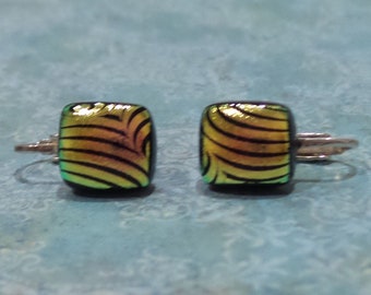 Dichroic Orange Clip On Earings, Post Clip Ons, Orange Clipon Jewelry, Handmade Jewelry, Fused Glass Jewelry - Bella - 1962 -1