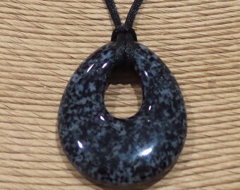 Black Teardrop Pendant, Fused Glass Jewelry, Black and White Jewelry, Ready to Ship, Black Fused Glass Pendant - Bethany - -5