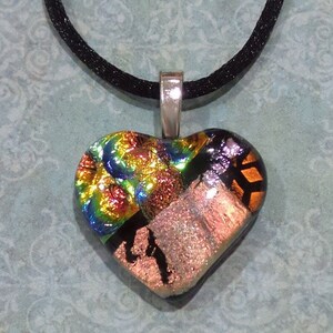 Colorful Dichroic Heart Pendant, Valentines Day Heart Jewelry, Orange Fused Glass Jewelry - Moonlight Serenade - 3728-8