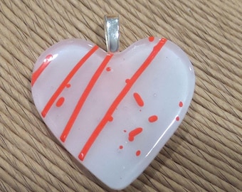 Orange Heart Pendant, Orange and White Heart, Striped Heart Jewelry - Secret Love- 4521 -1