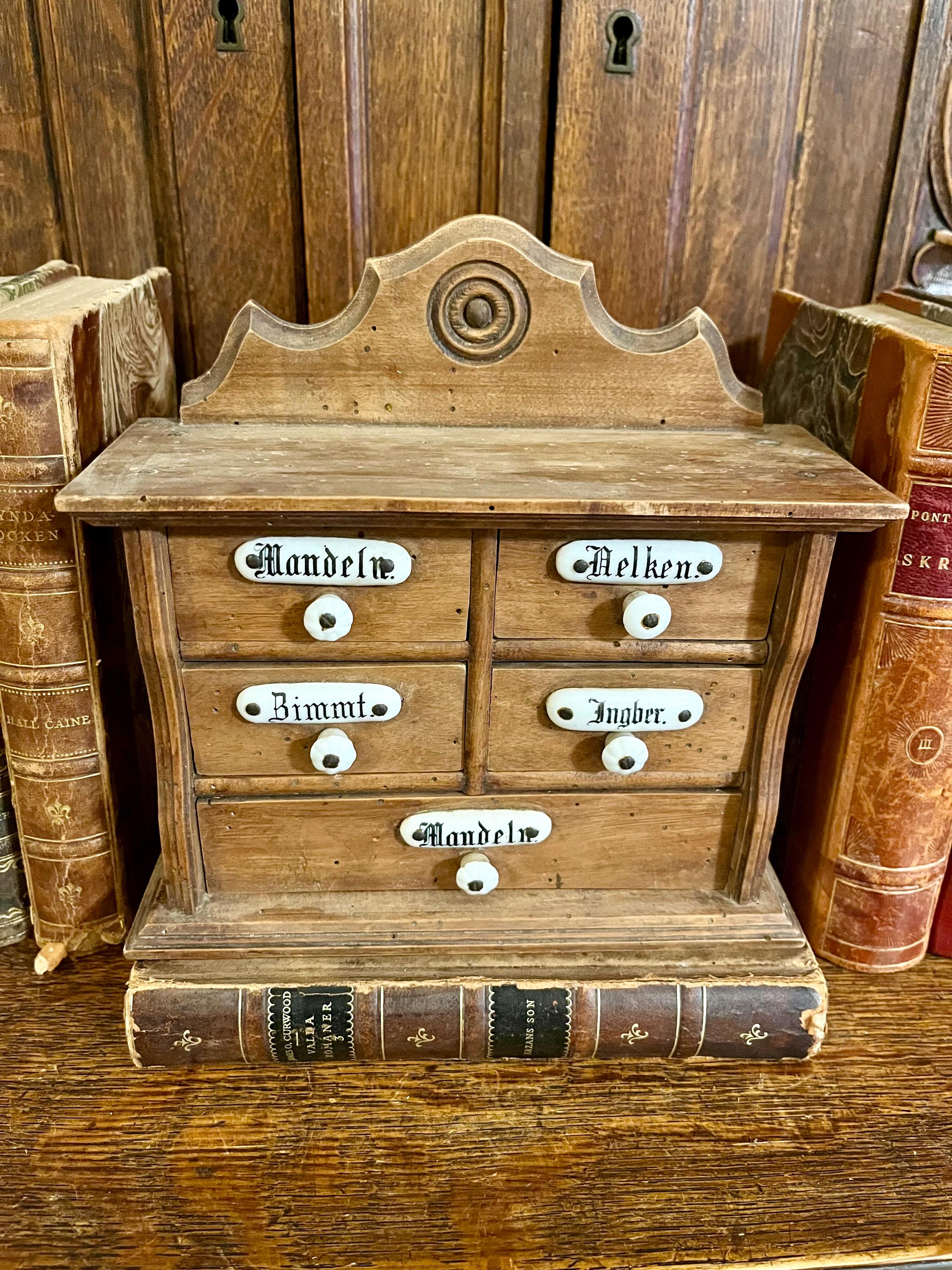 Antique Small German Wood Spice Cabinet 5 Drawers With Porcelain Labels and  Knobs 1890's - Etsy, image size:2250x3000