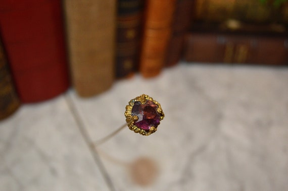 Antique Gilt Bronze Hat Pin Purple Amethyst Facet… - image 3