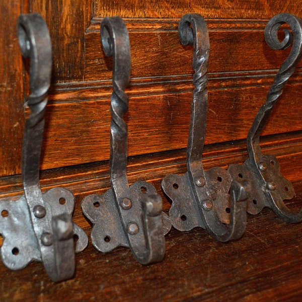 Antique Rustic English Cast Iron Twist Hooks Hardware Drapery Window Treatment Coats Robes Backpacks