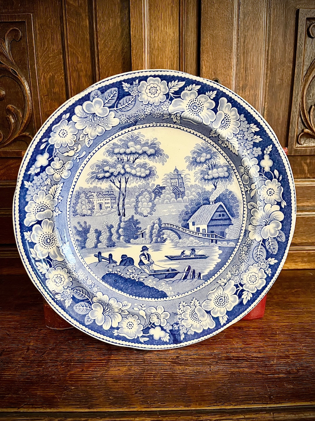 Antique Staffordshire English Blue Transferware Plate Late 1800's