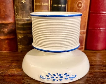 Vintage Match Safe Striker Holder Pyrogene Blue Ivory Floral Ceramic