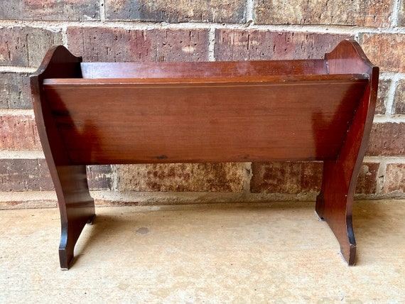 Antique English Book Trough Shelf Wood Mahogany Table Top Stand