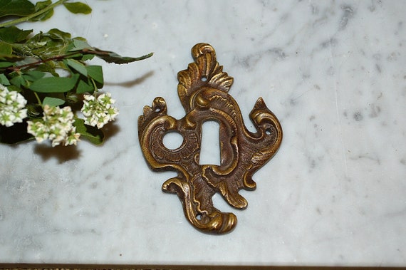 Large Antique Brass Detailed Urn Escutcheon Key Hole Cover