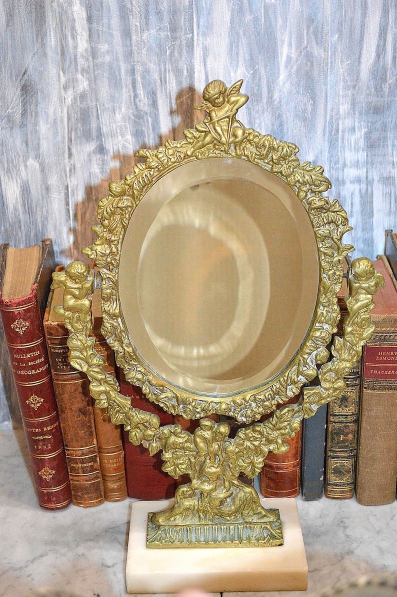 Antique Gilded Bronze Large Vanity Mirror With Figural Cherubs Etsy
