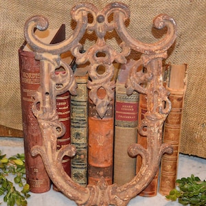 Antique Large Cast Iron Fragment Architectural Salvage Rustic Pediment Plaque Repurpose