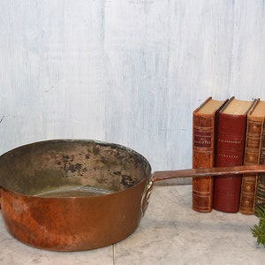 Antieke grote 11&quot; Franse koperen bouillon pan keuken kookgerei koperen handvat