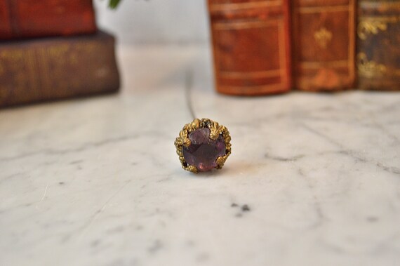 Antique Gilt Bronze Hat Pin Purple Amethyst Facet… - image 4