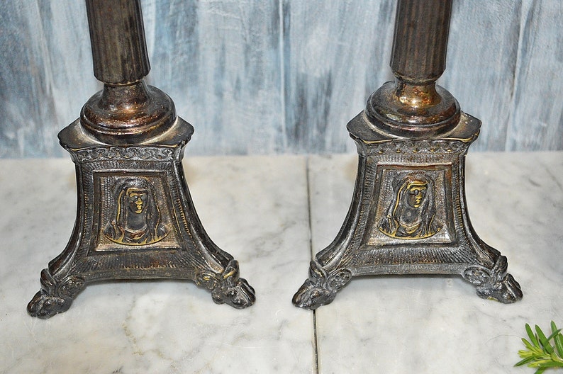 Antique French Silver Plated Pair Altar Candle Holders Church Etsy